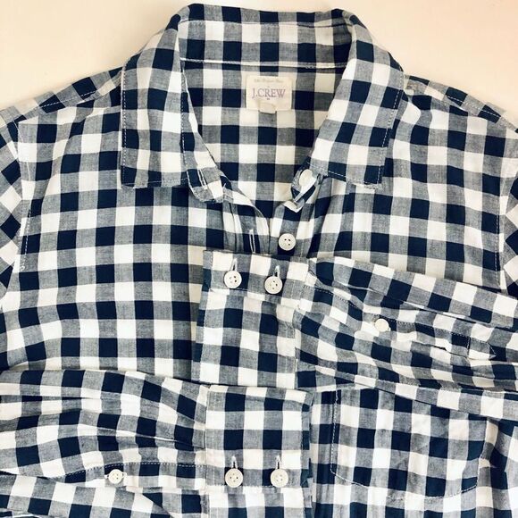 J CREW FACTORY Navy Blue White Gingham Button Down Shirt Sz XS - Picture 4 of 7